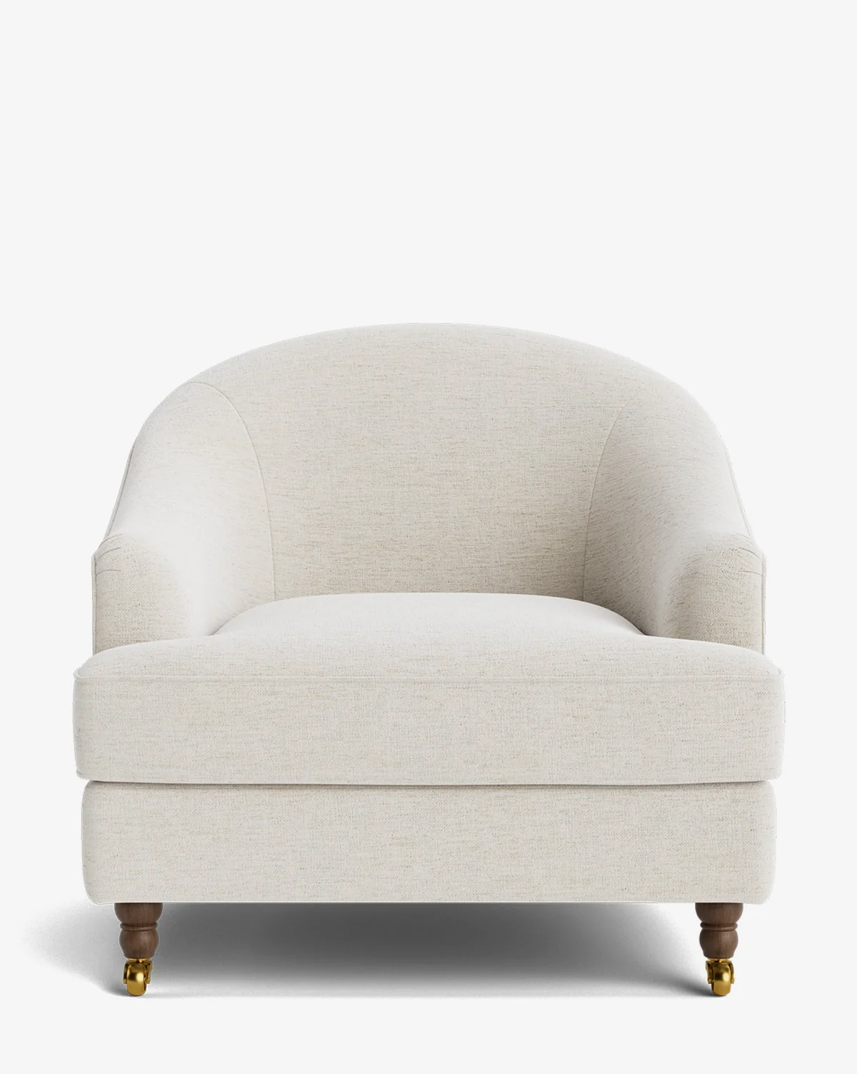 Classic Upholstered Lounge Chair with Rolled Arms, Piping Detail & Caster Legs for Living Room