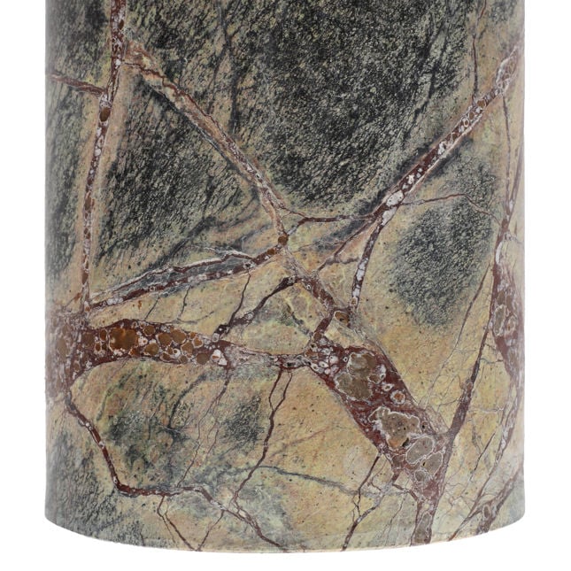 Contemporary Wood & Green Marble Side Table with Round Top & Contrasting Base for Living Room