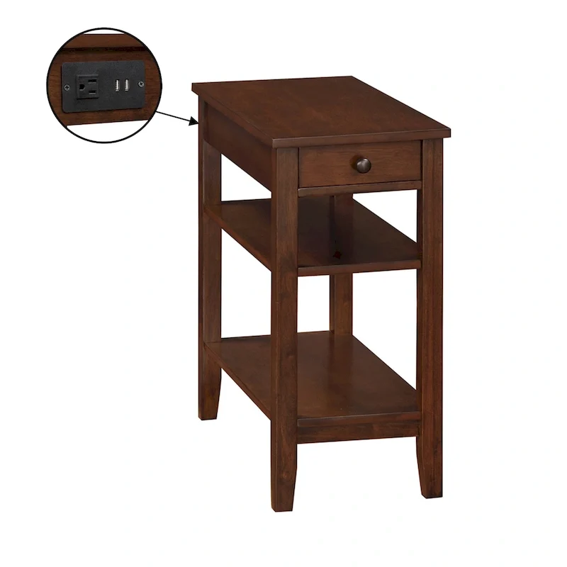 1 Drawer Chairside End Table with Charging Station and Shelves