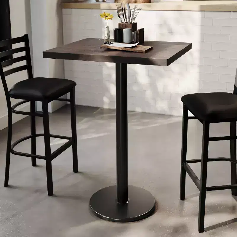 Flash Furniture Bennett Rectangular Solid Wood Commercial Indoor Tabletop with 18 Round Bar Height Rust-Resistant Cast Iron Base
