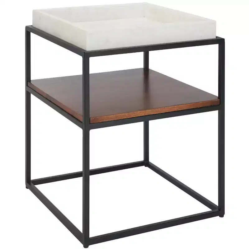 Kya 2 Tier Accent Table - ACC3709A - White/Walnut - Safavieh