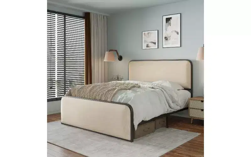 Platform Bed Frame with Upholstered Headboard and Footboard
