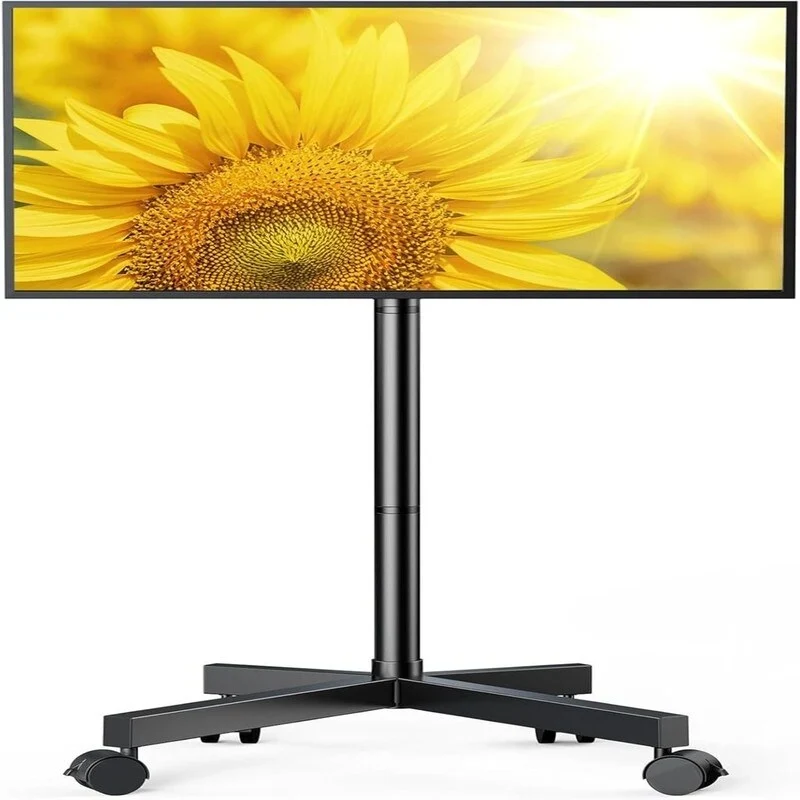 Black Steel Rolling TV Stand with Tilt and Height Adjustment for 23