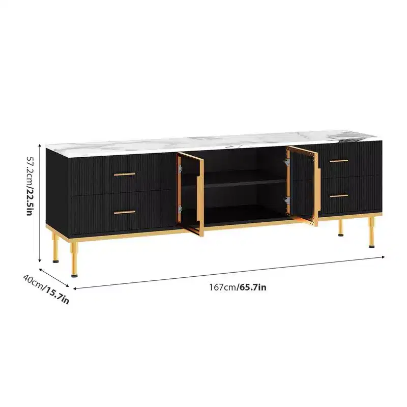 LED Lighted TV Stand for 55-75 TVs, Modern Entertainment Center with Drawers & Shelves, Glass Doors Living Room Furniture