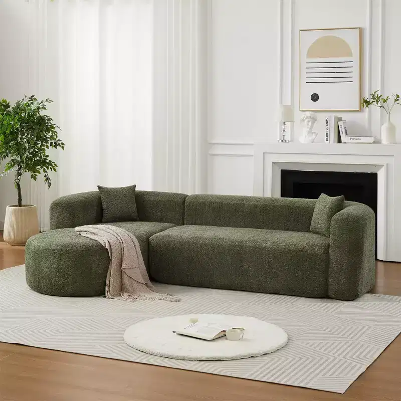 Clihome 109.4 L-Shaped Modular Sectional Sofa Left Chaise Chenille Fabric Cloud Sofa with 2 Pillows