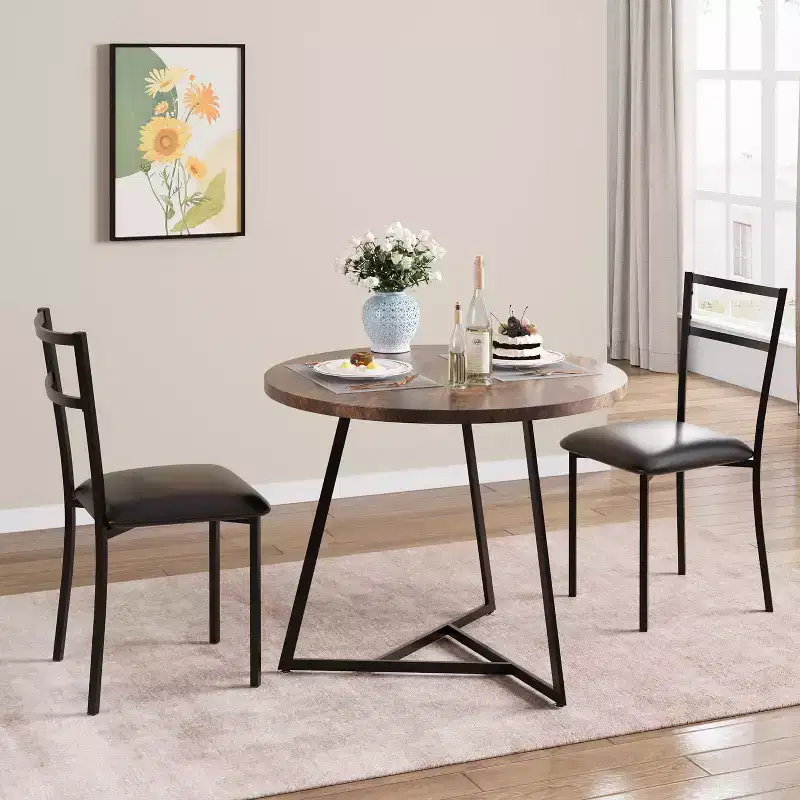 Dining Table Set for 2, Kitchen Table and Chairs for 2 with Upholstered Chairs, 3 Piece Dining Room Table Set, Round Kitchen Table Set