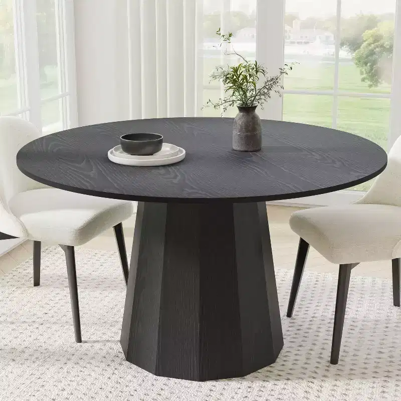 PexFix 52 in.H Solid Wood Round Dining Table Kitchen Table for 4-6 with Tabletop and Tapered Base for Living/Dining Room Coffee Office in Black