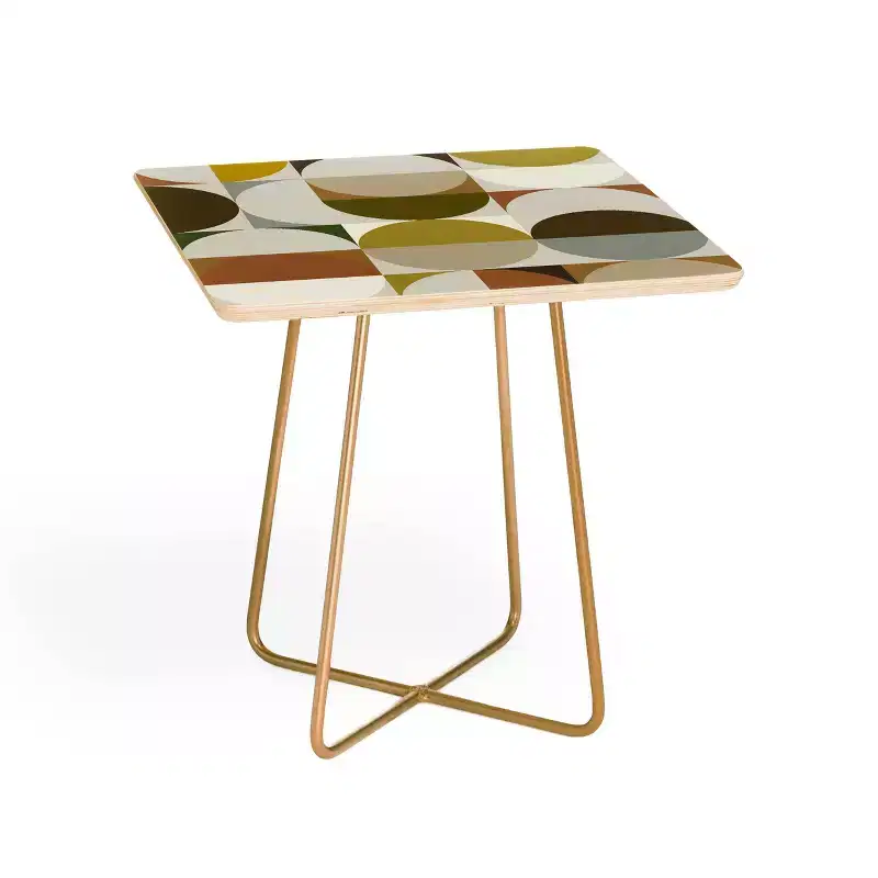 The Old Art Studio Mid Century Side Table White/Gold - Deny Designs: Baltic Birch, Steel Legs, Matte Finish