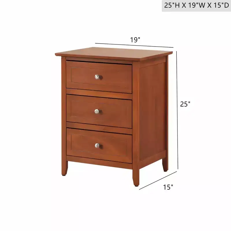 Modern Nightstand 3-Drawer Oak Finish (B078112151)