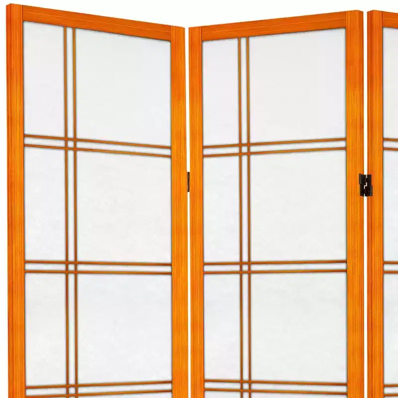 6 ft Tall Canvas 4-Panel Room Divider with Hardwood Frame, Honey