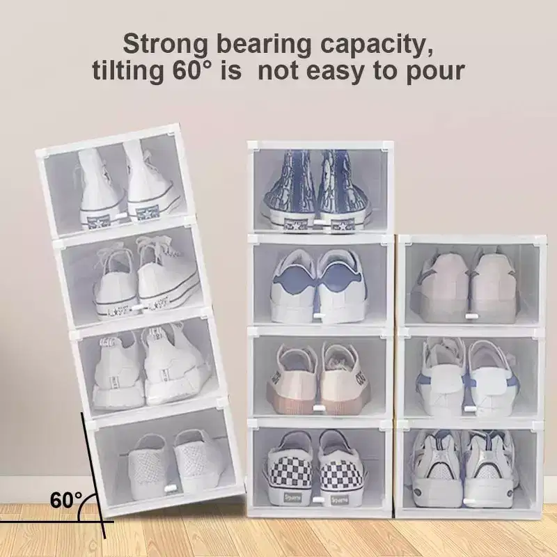 Clear Foldable Stackable Shoe Organizer Box with Front Opening, Transparent PP Plastic Sneaker Storage for Closet, 4 Pack