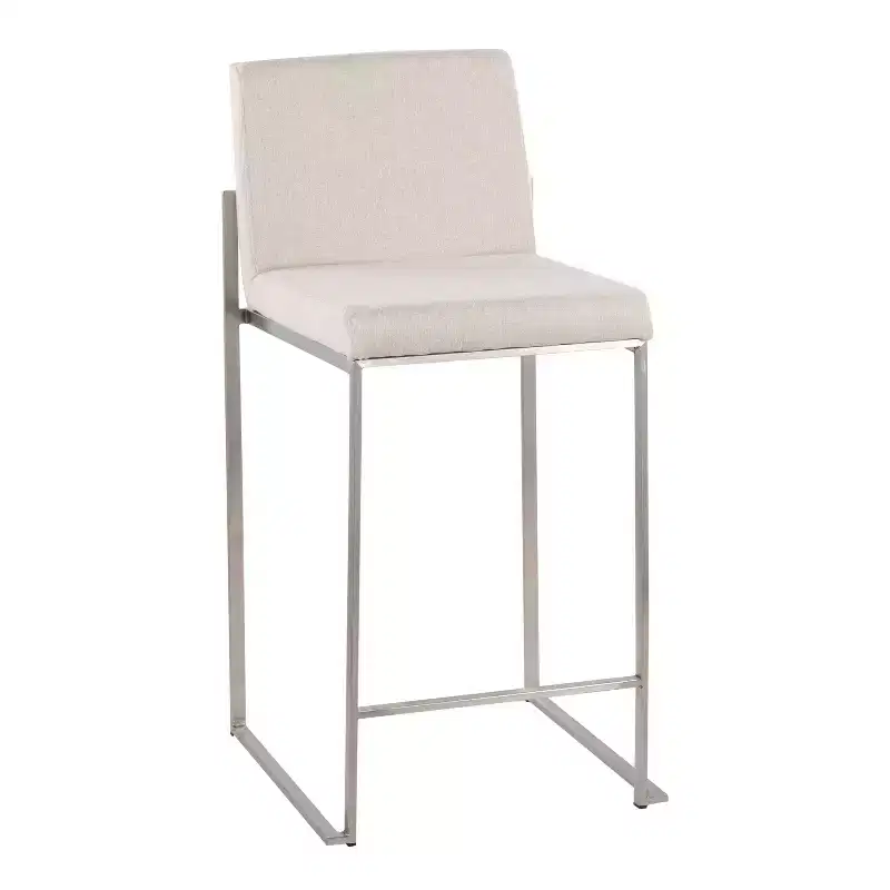 LumiSource Set of 3 Fuji High Back Counter Height Barstools Stainless Steel/Beige