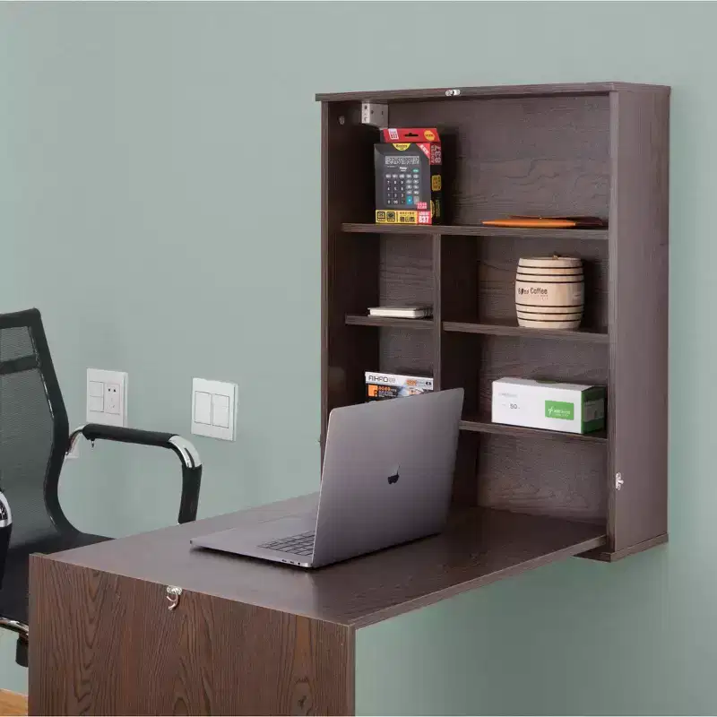 Wall Mount Laptop Fold-out Desk with Shelves