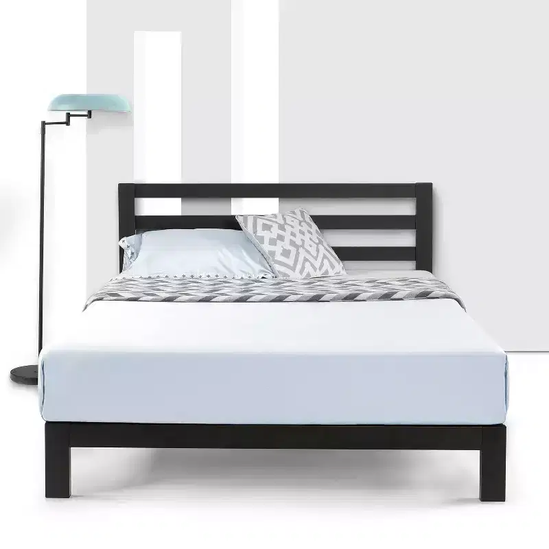 Classic Metal Platform Bed with Headboard Black