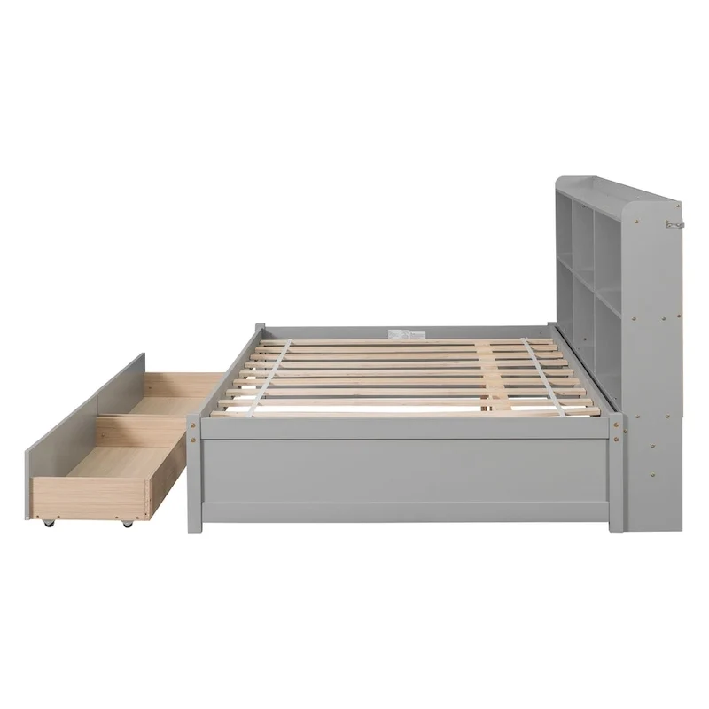 Full Bed with Side Bookcase Drawers