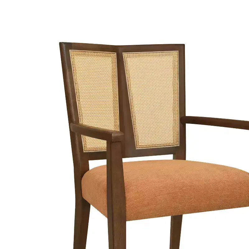 Christopher Knight Home Set of 2 Nolan Rubberwood Upholstered Dining Arm Chairs with Cane Webbing Caramel/Walnut