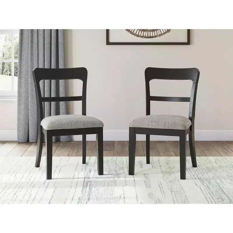 Signature Design by Ashley Chadworth Dining Upholstered Side Chairs, Set of 2, Black Wood Frame with Polyester Seats