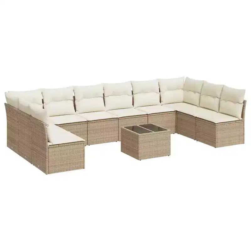 vidaXL 10 Piece Patio Sofa Set with Cushions, Poly Rattan Outdoor Sectional, Multiple Colors and Models