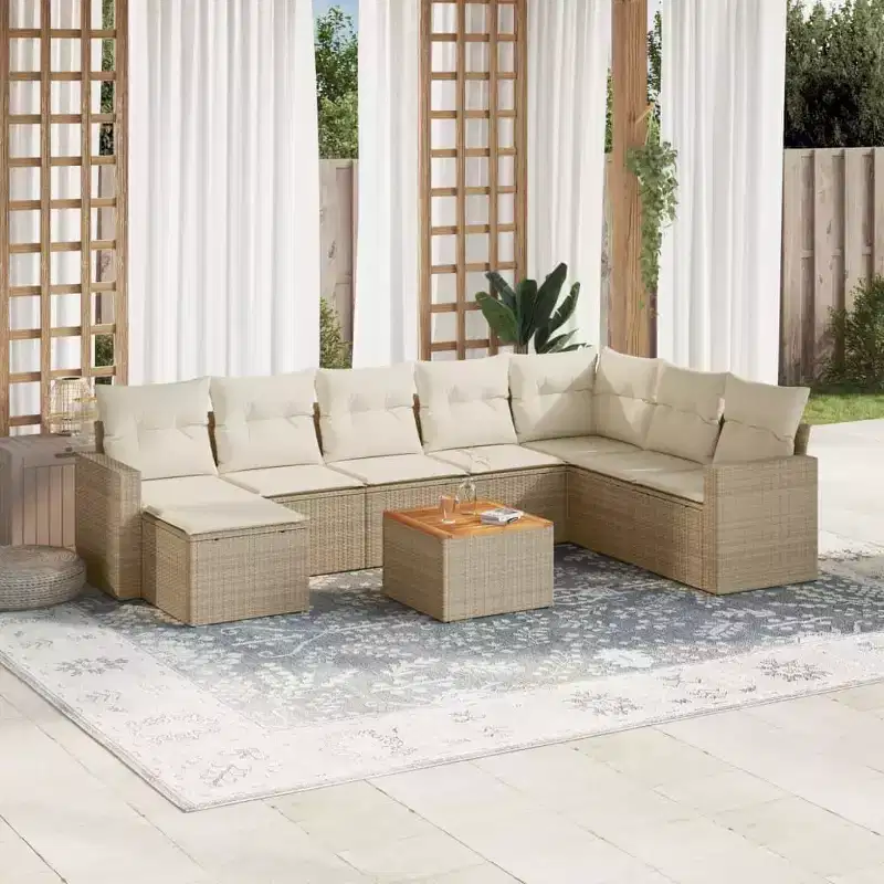 vidaXL Patio Sofa Set with Cushions Outdoor Furniture 9 Piece Poly Rattan