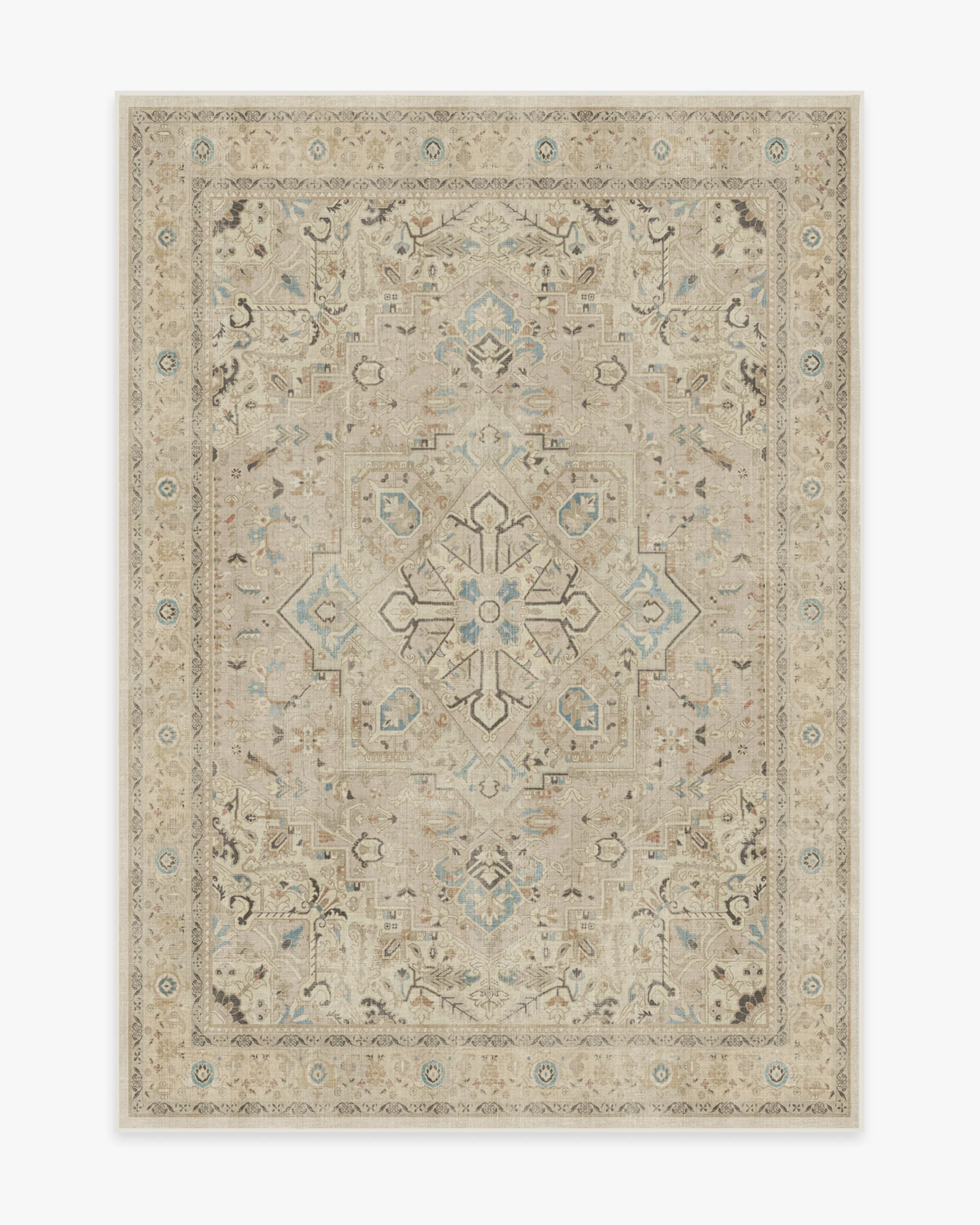 Minimalist Persian Flatwoven Rug with Washable Ivory Medallion & Border for Living Room & Bedroom