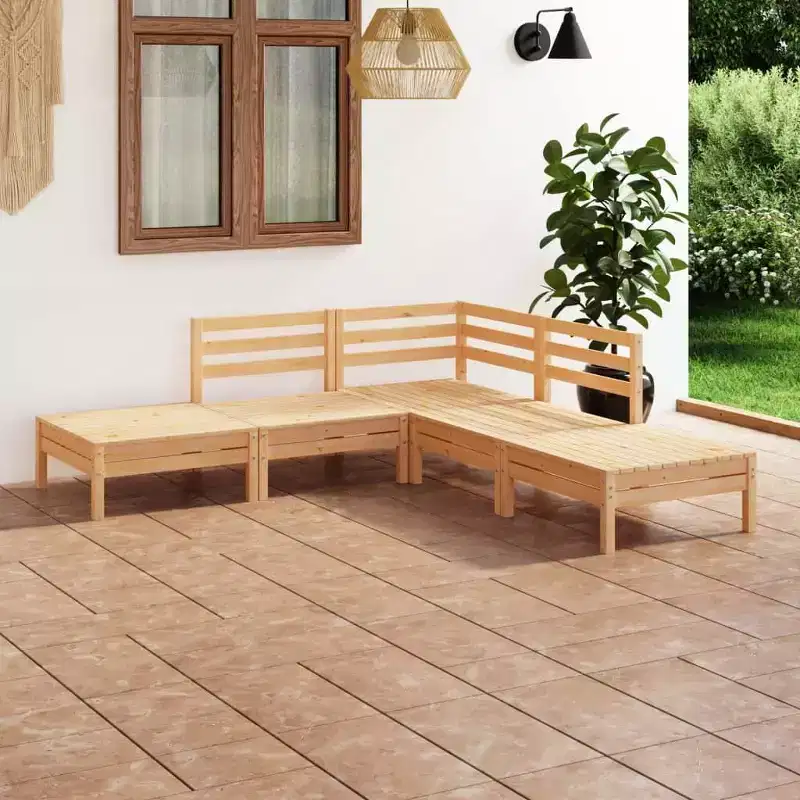 vidaXL Garden Lounge Set Natural wood Solid pinewood 5 Piece Modular - Brown