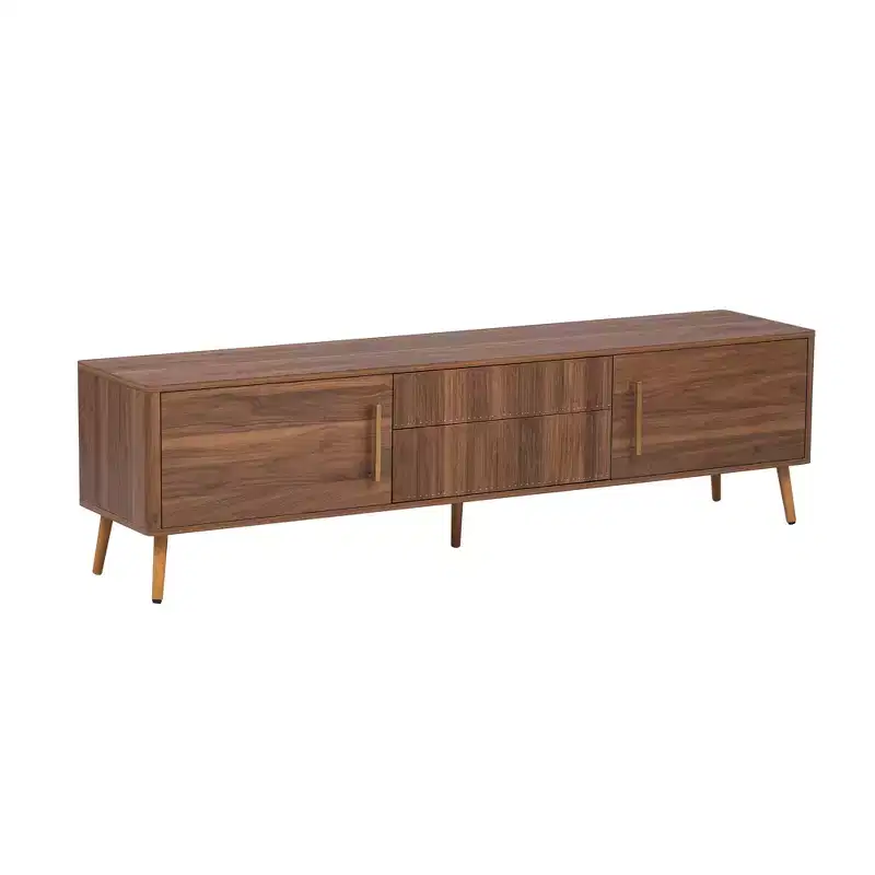 Clihome Mid Century TV Stand with 2 Drawers, Media Console Table for TVs up to 80'', Entertainment Center with Storage for Living Room