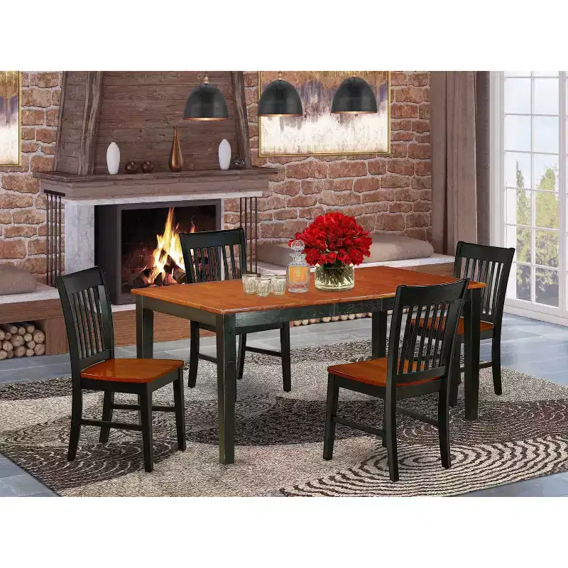 Dining Set 5-Piece Rectangle Table & Chairs - 54/66 Inch Extendable Table