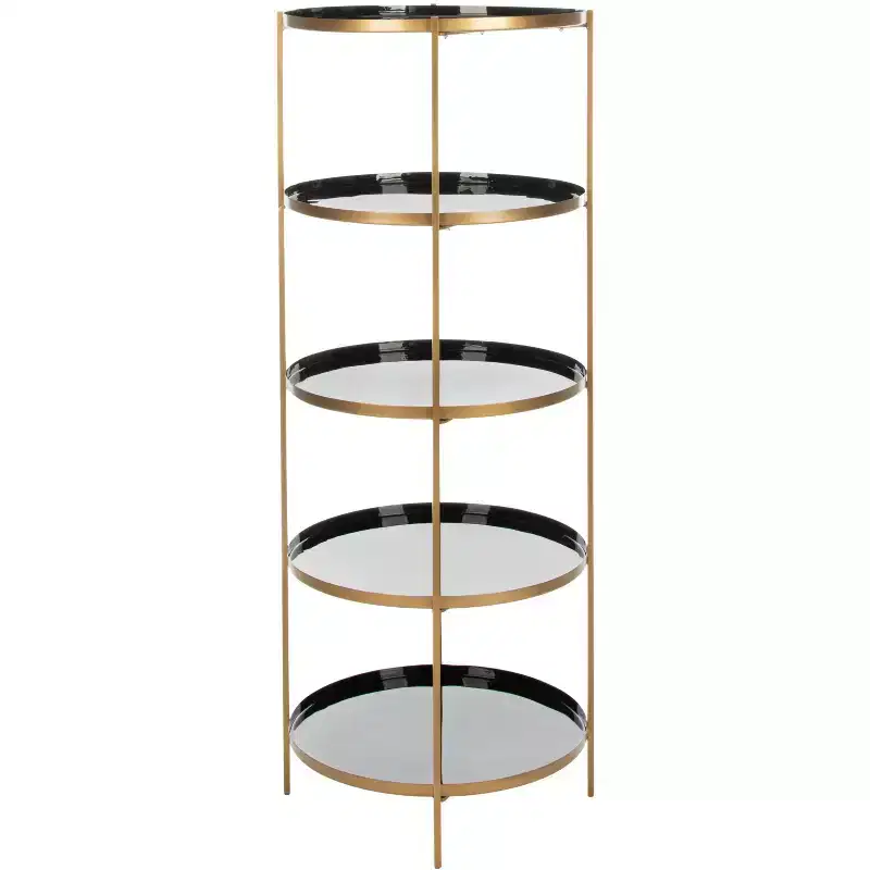 Round 5-Tier Metal Etagere Display Shelf, White Enamel & Brass Finish