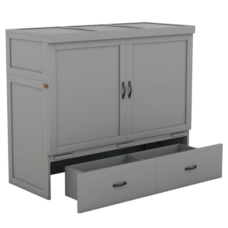 Full Pine Murphy Bed with USB & Drawer