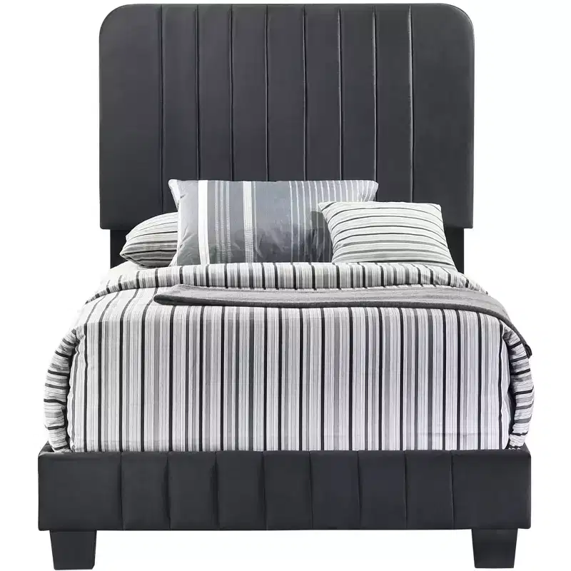 Passion Furniture Lodi Velvet UpholsteChannel Tufted Twin Panel Bed