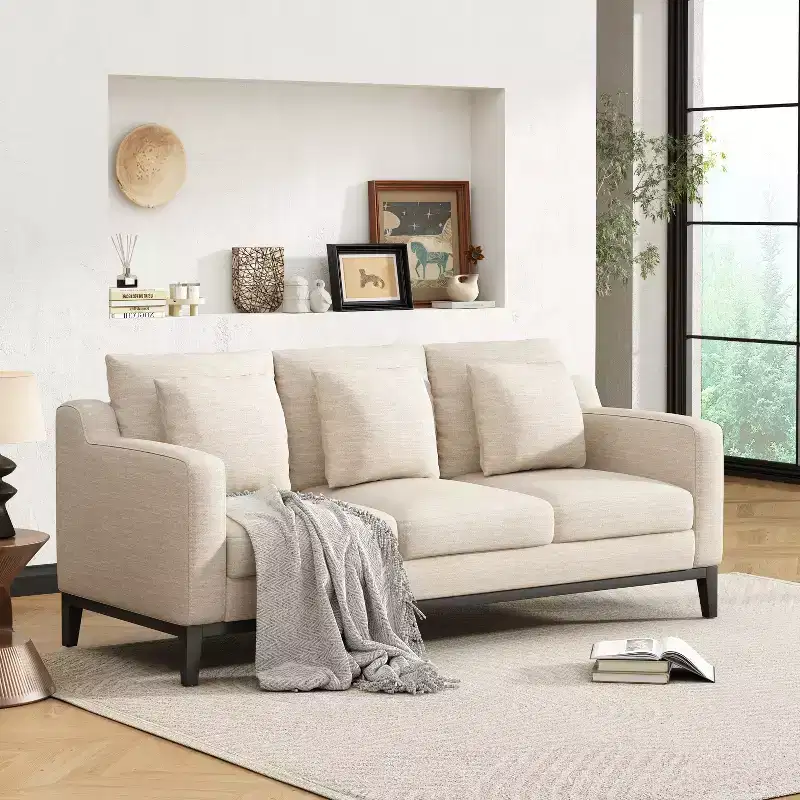Christopher Knight Home Noxon Upholstered 3 Seater 80 W Sofa with Accent Pillow