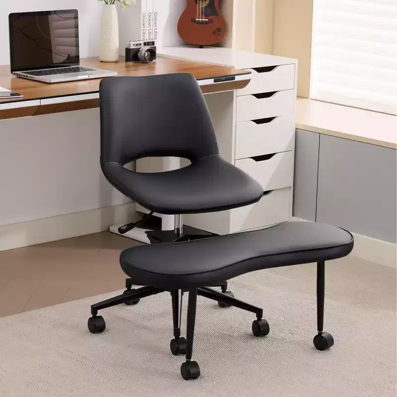 Ergonomic Cross-Legged Lounge Chair, Adjustable Meditation Chair with Lumbar Support, 360 Swivel, PU Leather,