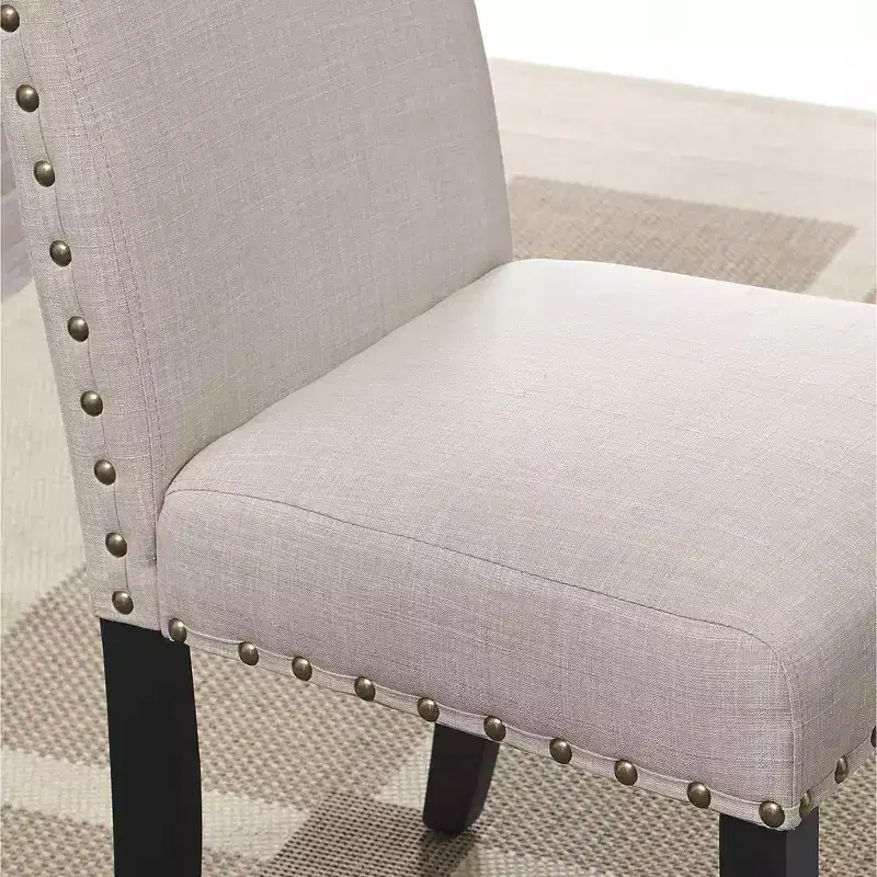 Roundhill Furniture Biony Fabric Counter Height Stools with Nailhead Trim, Tan, Set of 2