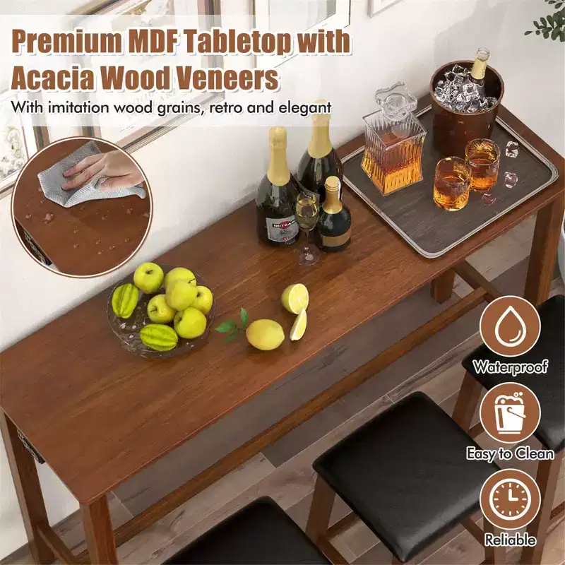 Costway 4-Piece Bar Table Set w/ Power Outlet Counter-Height Table & 3 Bar Stools