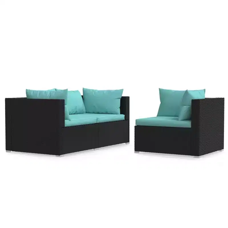 vidaXL Patio Furniture Set 3 Piece Sectional Sofa with Cushions PE Rattan