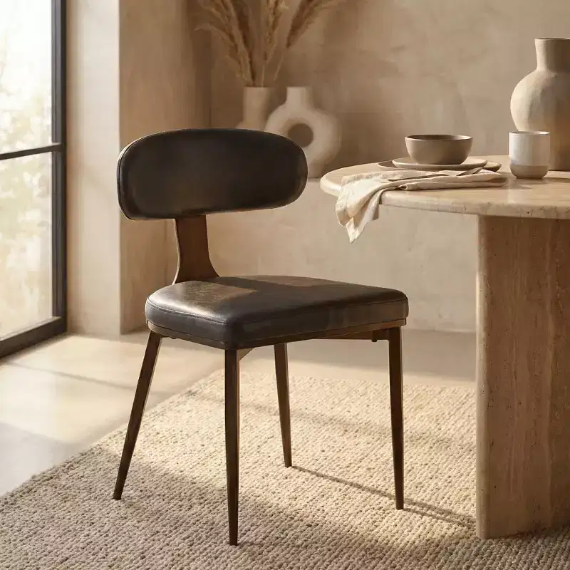 Black / Cream / Light Gray / Taupe / White – Armless Faux Leather Dining Chair with Tapered Metal Legs, Single Seat