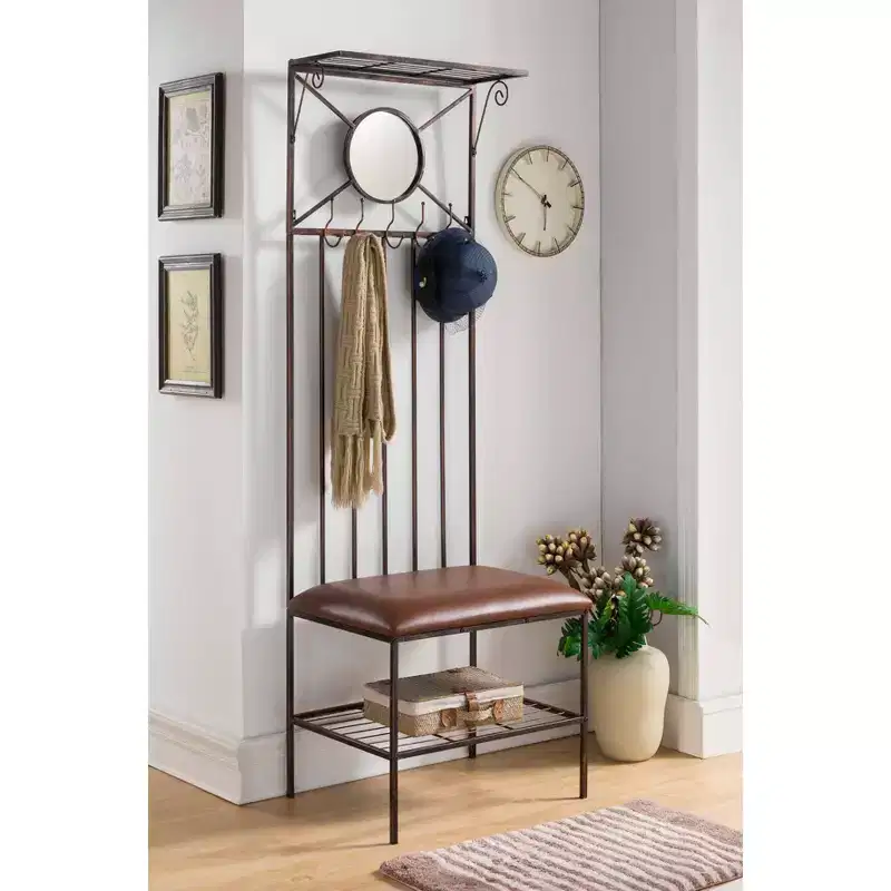 Brand Furniture Entryway Hallway Storage Bench with & Coat Rack, Brushed Copper