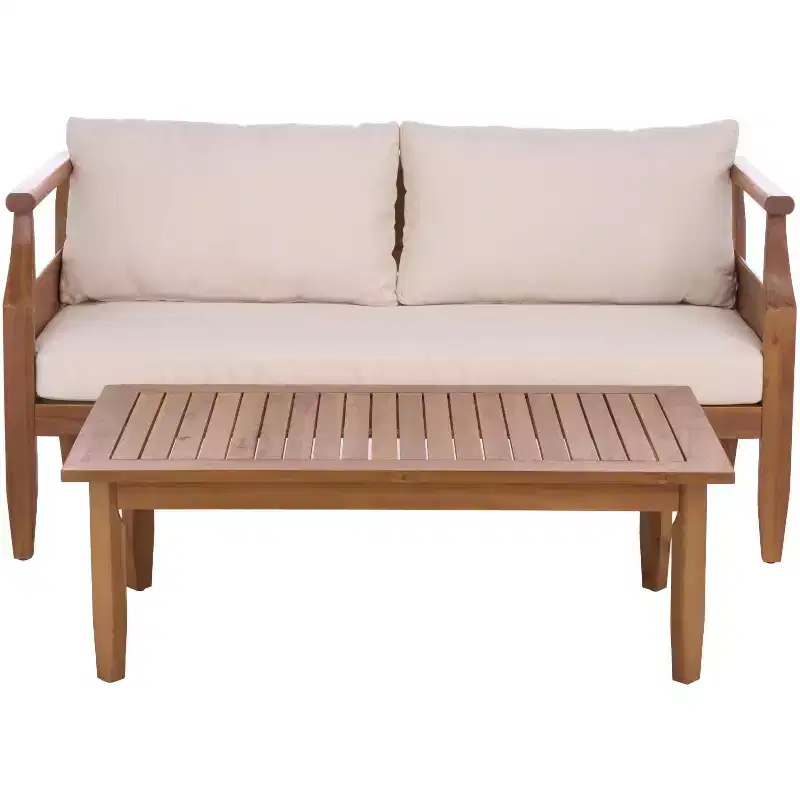 Alta Bench & Table Patio Set - Indoor/Outdoor - PAT6812 - Teak Brown/Cream - Safavieh