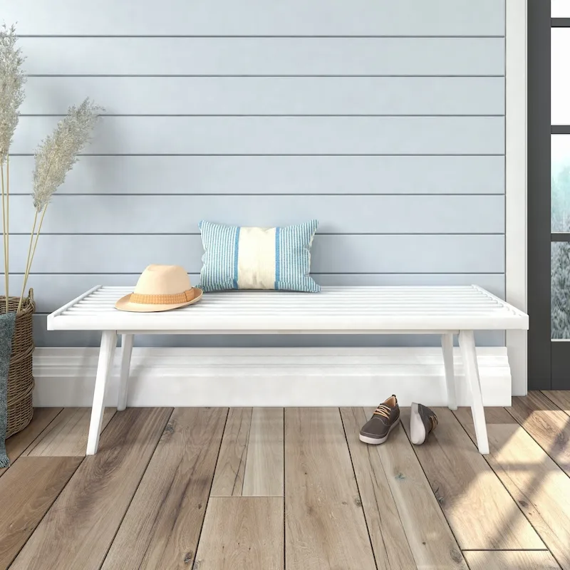 Mid-Century Double Wood Entryway Bench, 56.3