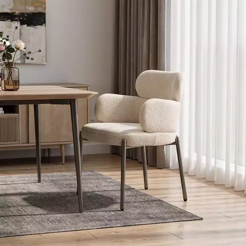 Beige & Gunmetal Boucle Dining Arm Chair – Steel Frame, 300 LB Capacity