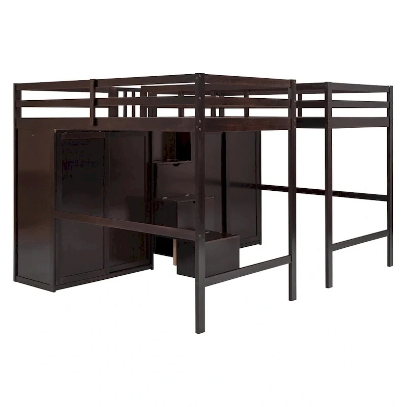Double Twin Loft Beds with Wardrobes and Staircase