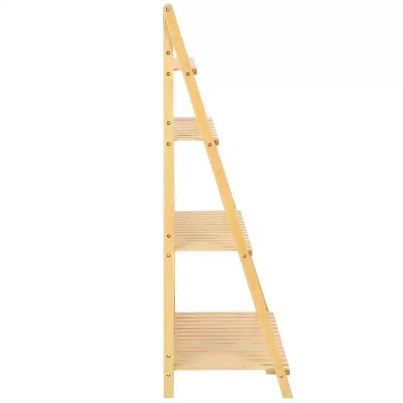 4-Tier Bamboo Ladder Bookshelf, Natural Finish, Open Back Display Shelf