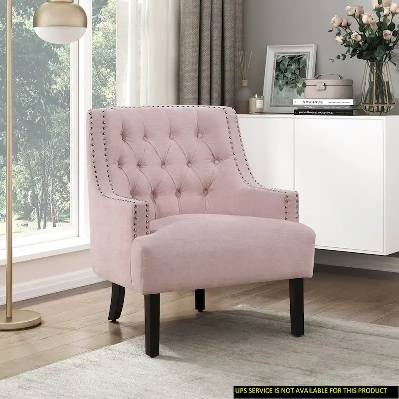 Modern Traditional Accent Chair Chenille Upholstery Button-Tufted Solid Wood 1pc Living Room Furniture