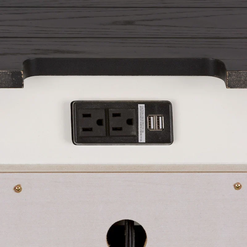 White Wirebrushed Nightstand with Charging Station