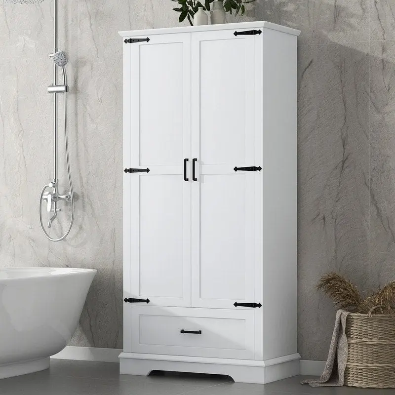 Tall Bathroom Storage Cabinet with 2 Doors and 1 Drawer, Adjustable Shelf