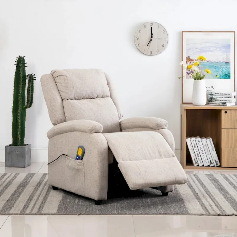 vidaXL Massage Chair Cream Fabric - 71 x 92 x 96 cm