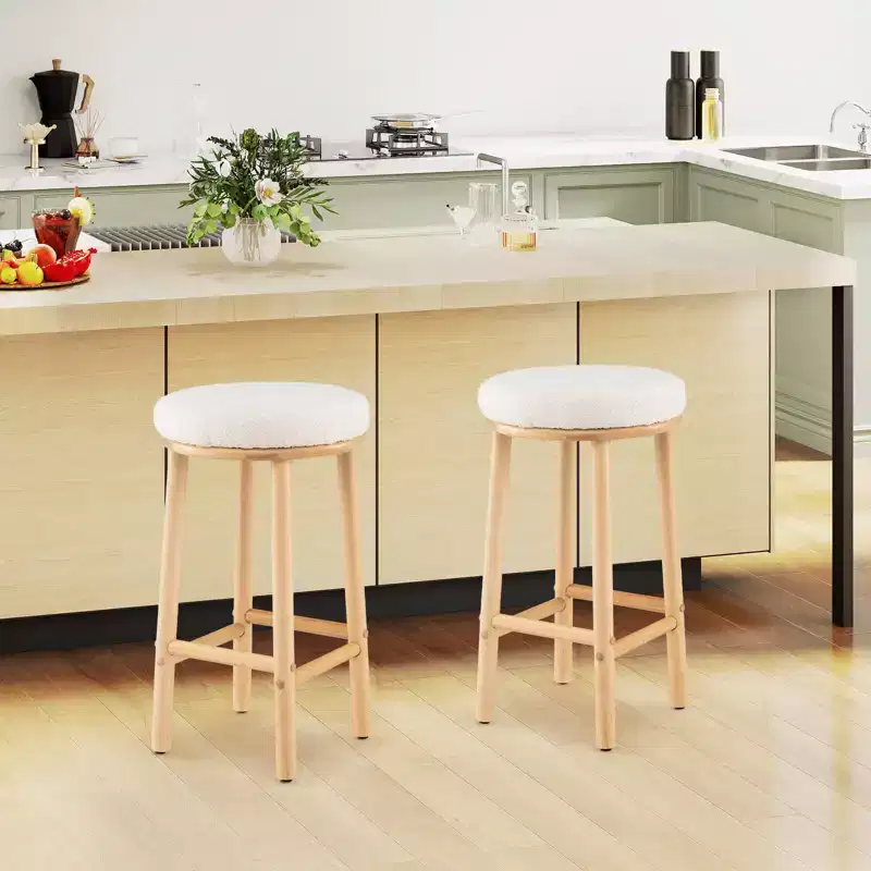 Costway 27 Bar Stools Set of 2/4 Upholstered Barstools with Boucle Fabric Seats Footrests