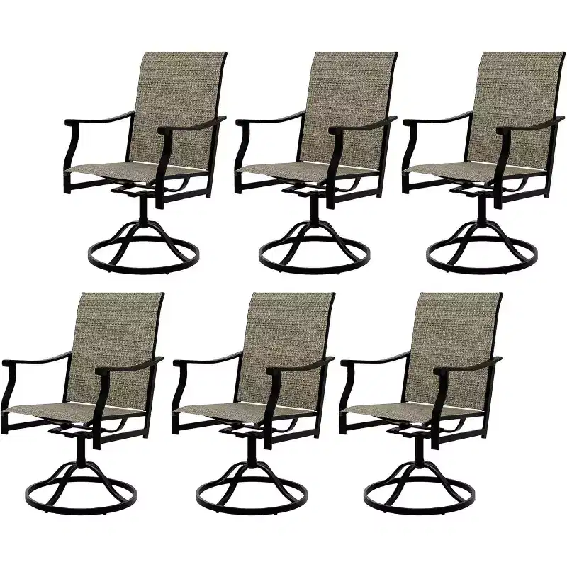 6PCS Outdoor Swivel Dining Chairs, Textilene Breathable Back, Patio Swivel Rocker Chairs for Poolside Lawn Garden
