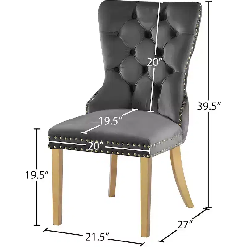 Velvet Dining Chair with Gold Frame, Set of 2 – Black/Cream/Gray