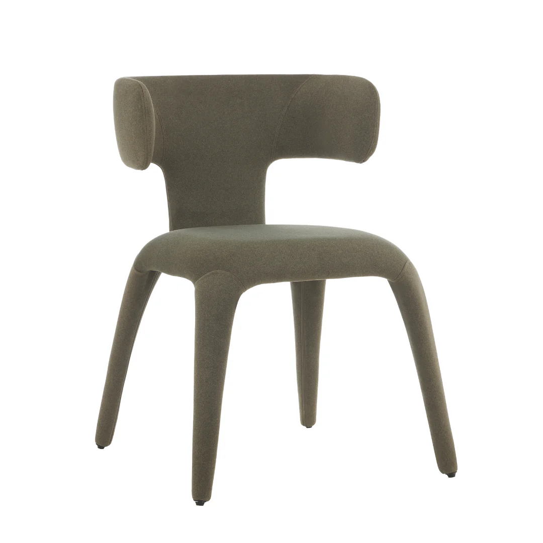 Green Fabric Dining Chair with Curved Back for Dining Room
